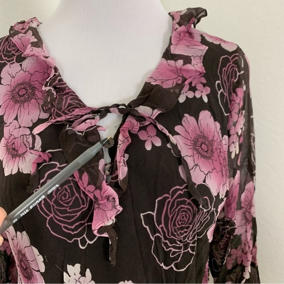 Vintage Y2K Separates Silk Floral Angel Wing Blouse Women’s Petite L Pink Brown - Picture 15 of 17